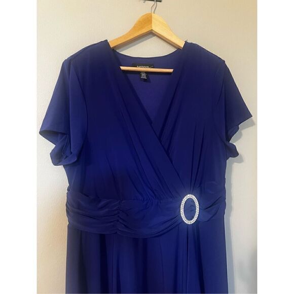 R&M Richards Women’s Plus Size 18 Short Sleeve Faux Wrap Cascade Dress Blue - Picture 7 of 15